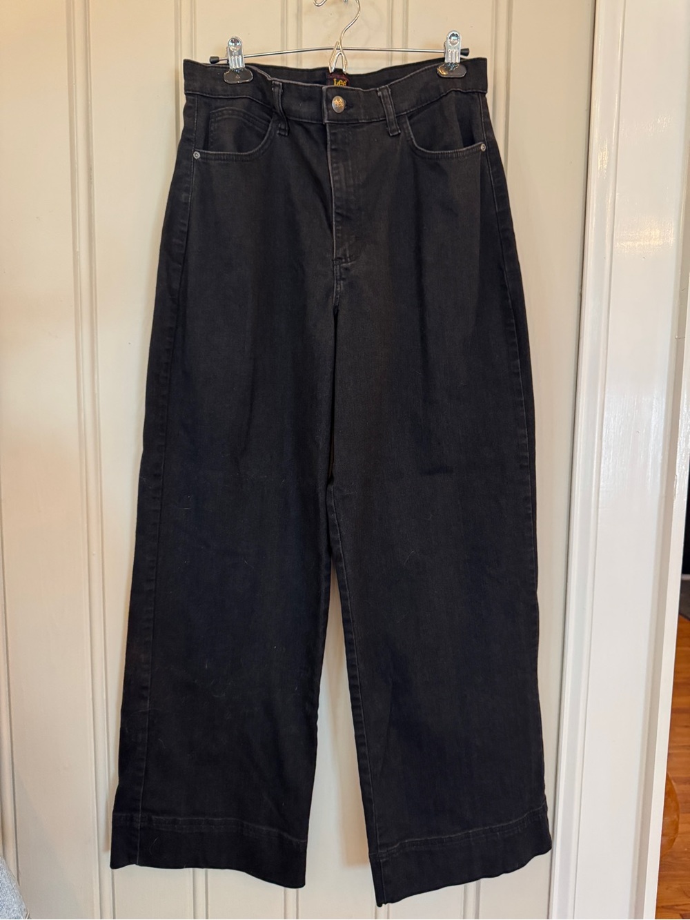 Lee Women’s Tall long Black Stretch Denim High Rise Wide-Leg Jeans Size 16